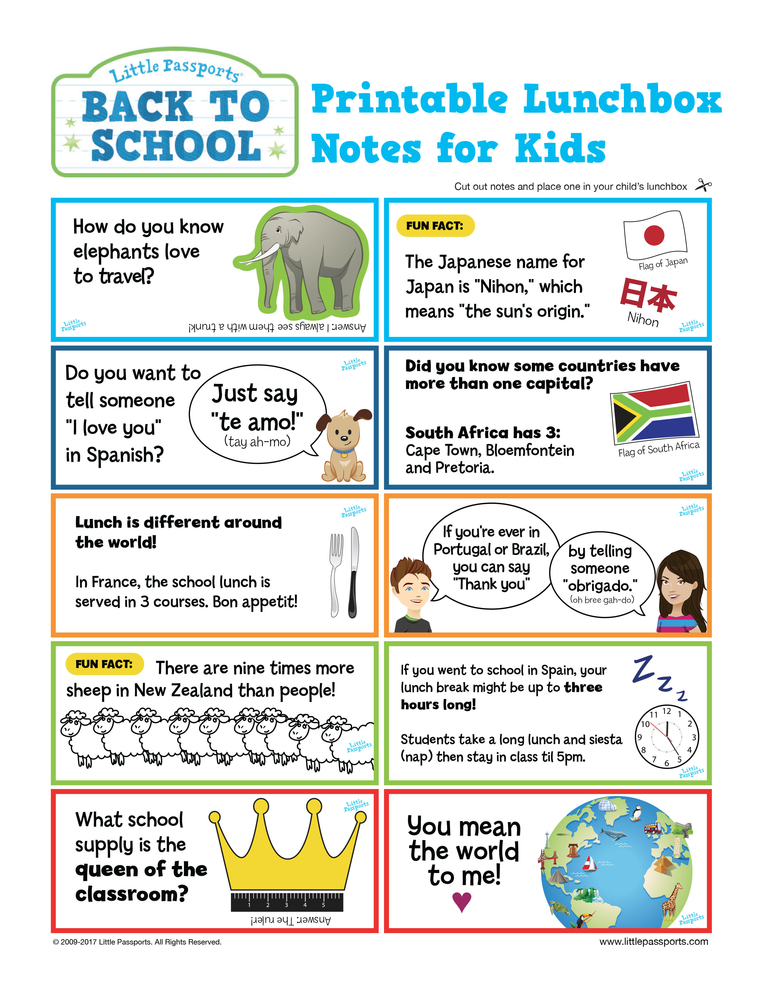 Free Printable! Global Lunchbox Notes - Little Passports - Free Printable School Notes