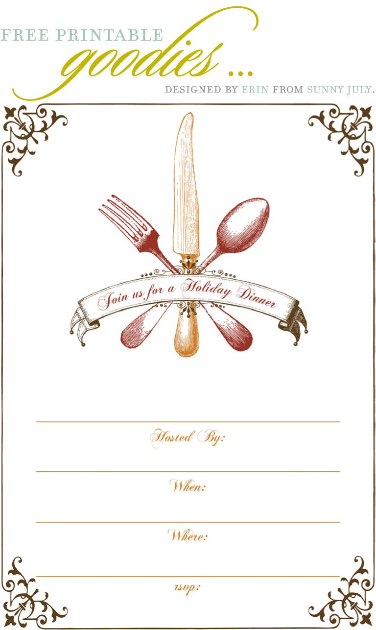 Free Printable Goodies - Sunny July | Holiday Thanksgiving - Free Printable Christmas Dinner Menu Template