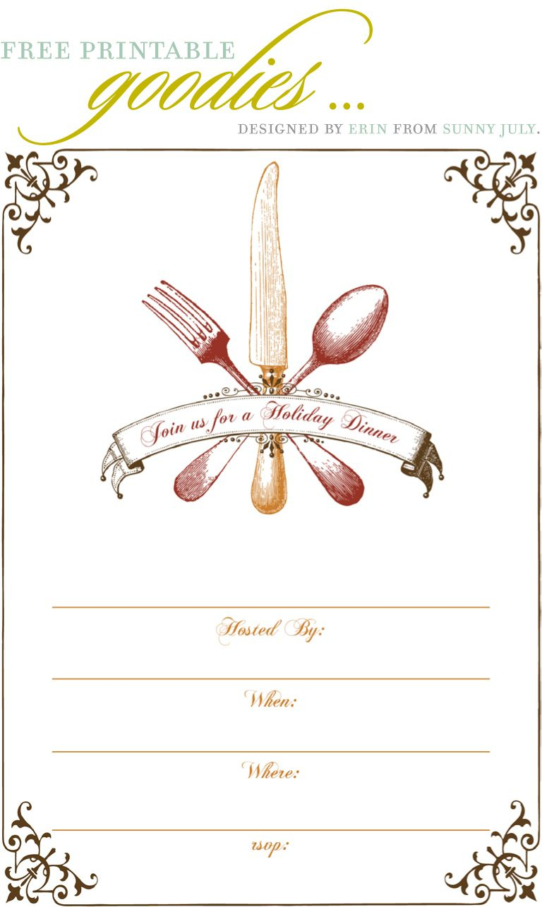 Free Printable Goodies - Sunny July | Holiday Thanksgiving - Free Printable Thanksgiving Dinner Invitation Templates