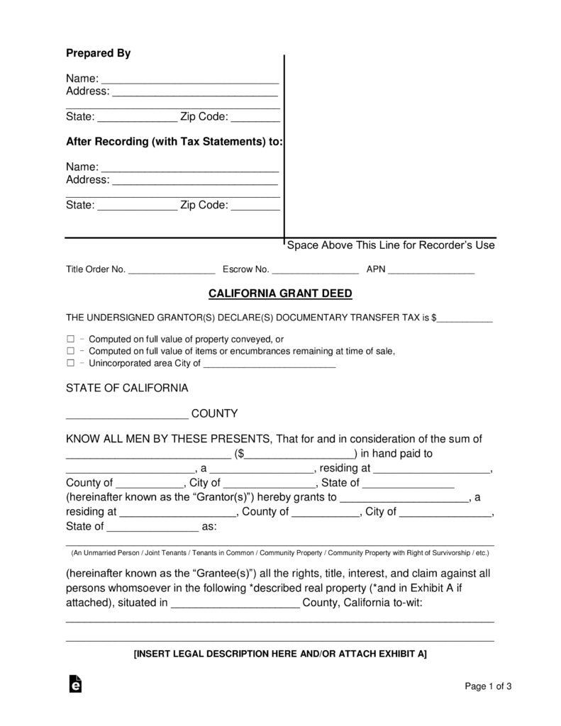 Free Printable Grant Deed Form - 16.18.internist-Dr-Horn.de • - Free Printable Legal Forms California