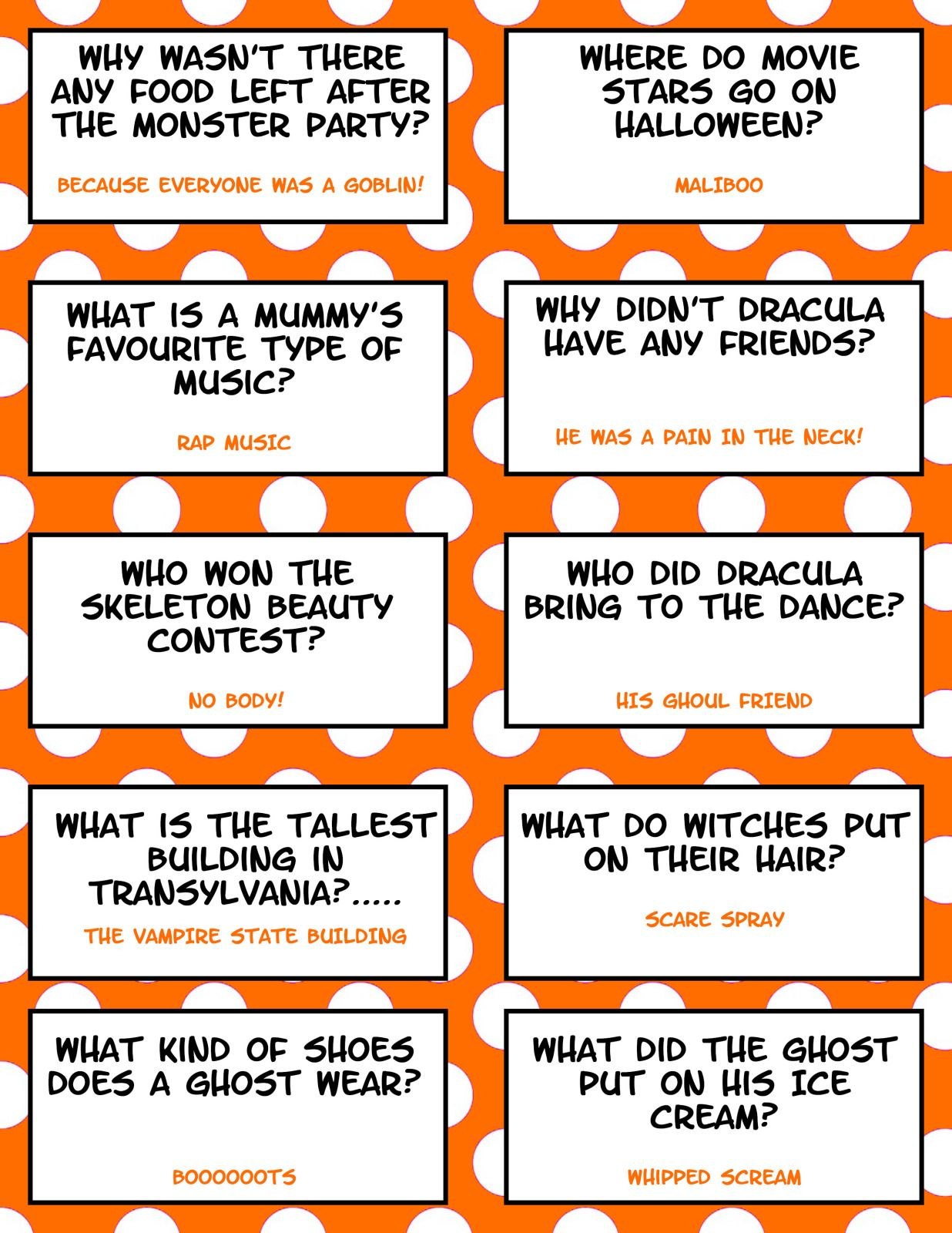 Free Printable Halloween Jokes For Kids - Halloween Lunch Box Jokes - Free Printable Jokes For Adults