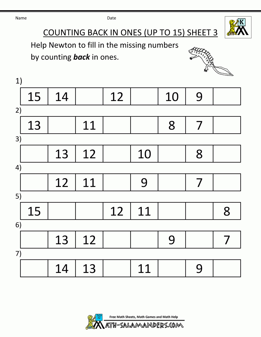 Free Printable Kindergarten Math Worksheets Counting Back In 1S To - Free Printable Preschool Math Worksheets