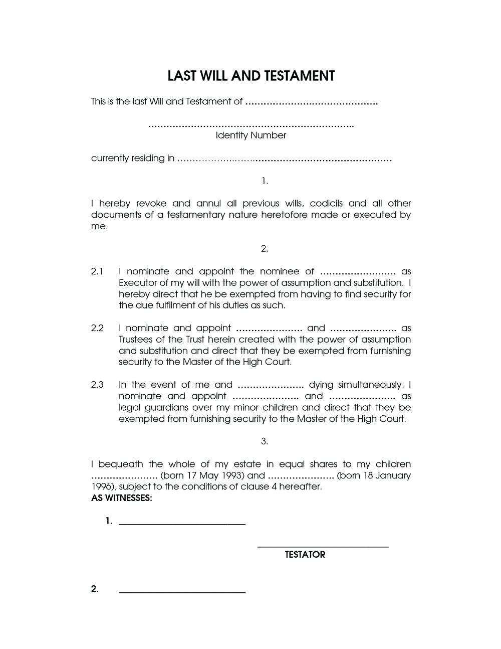 Free Printable Last Will And Testament Forms Free Printable Last - Free Printable Last Will And Testament Blank Forms Florida