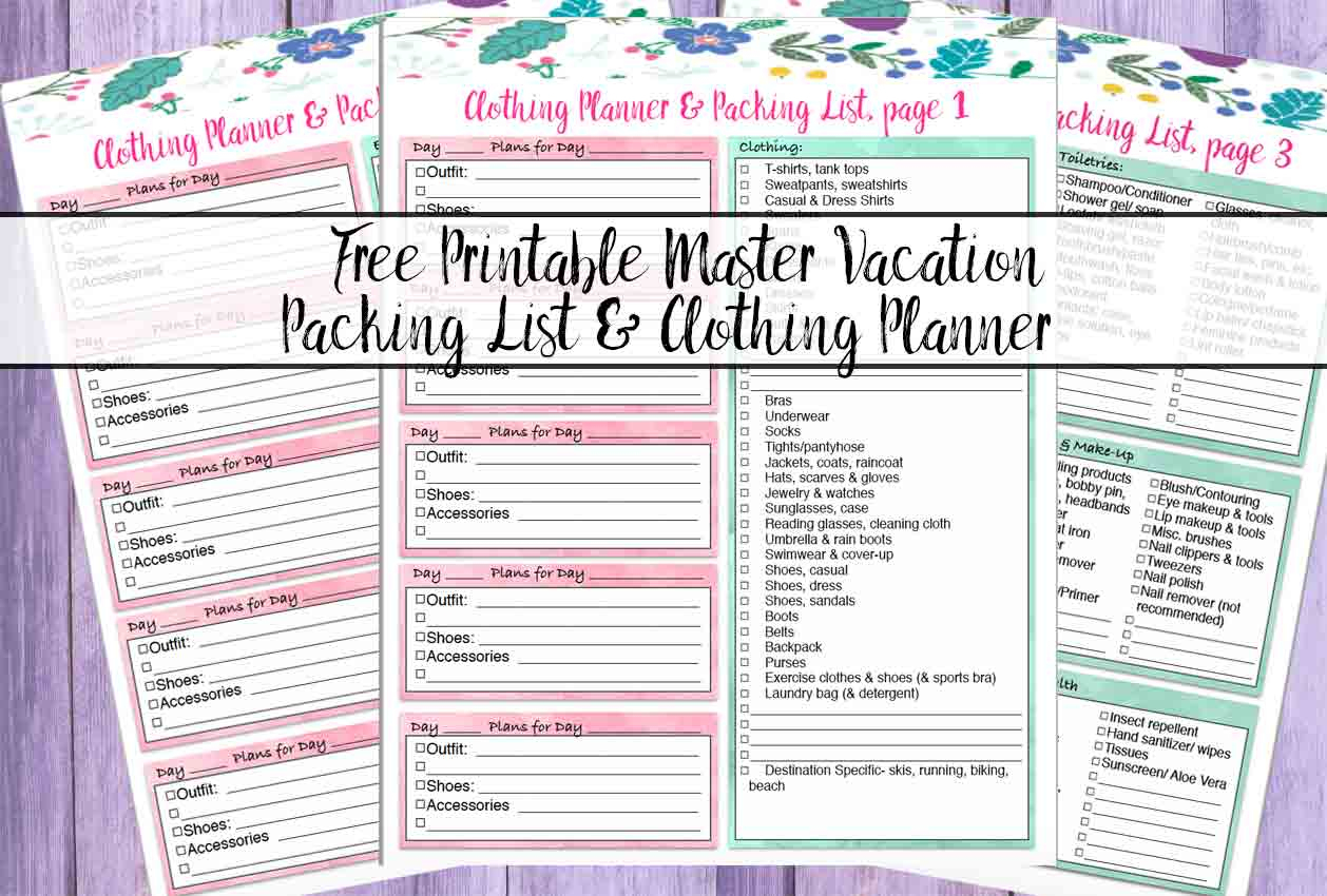 Free Printable Master Vacation Packing List &amp;amp; Clothing Planner - Free Printable Trip Planner