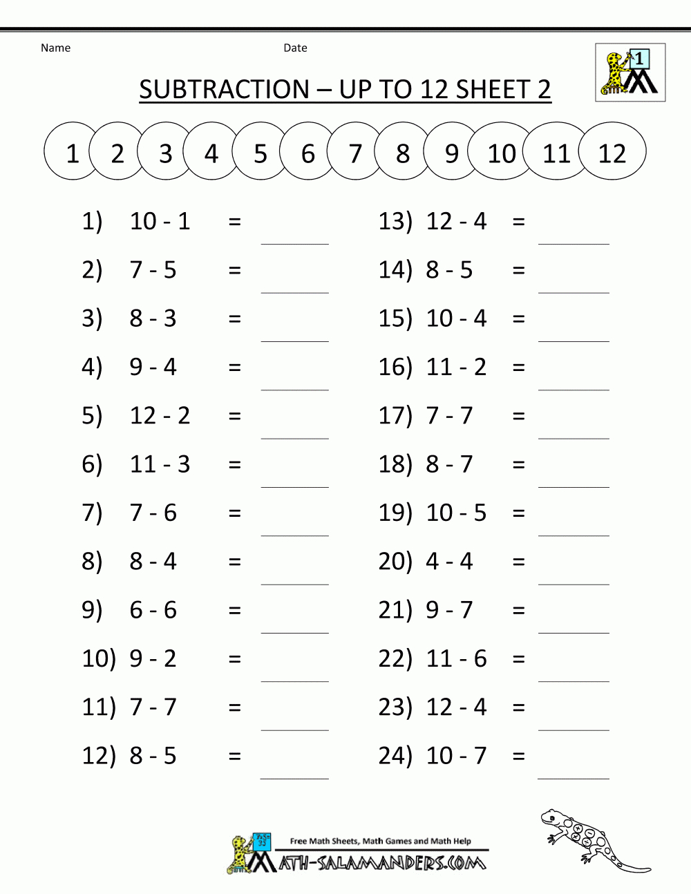 Free Printable Math Sheets Mental Subtraction To 12 2 | Výuka | Math - Free Printable Multiplication Sheets