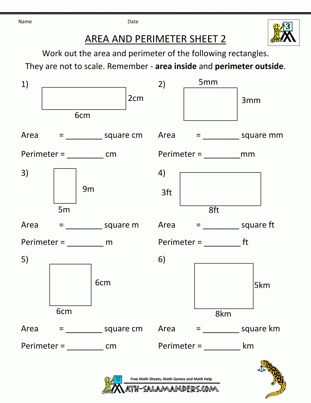 Free Printable Math Worksheets Area Perimeter 2 | Math | Pinterest - Year 2 Free Printable Worksheets