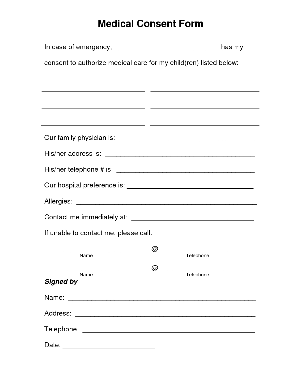 Free Printable Medical Consent Form | Free Medical Consent Form - Free Printable Medical Forms