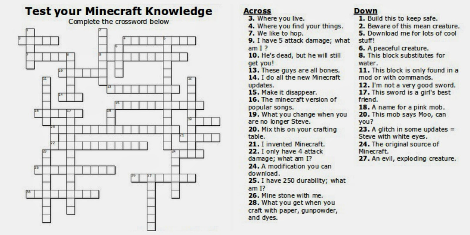 Free Printable Minecraft Crossword Search: Test Your Minecraft - Free Printable Minecraft Activity Pages