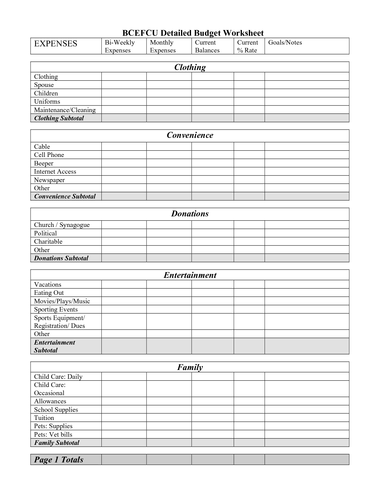 Free Printable Monthly Budget Worksheet |  Detailed Budget - Free Printable Bi Weekly Budget Template