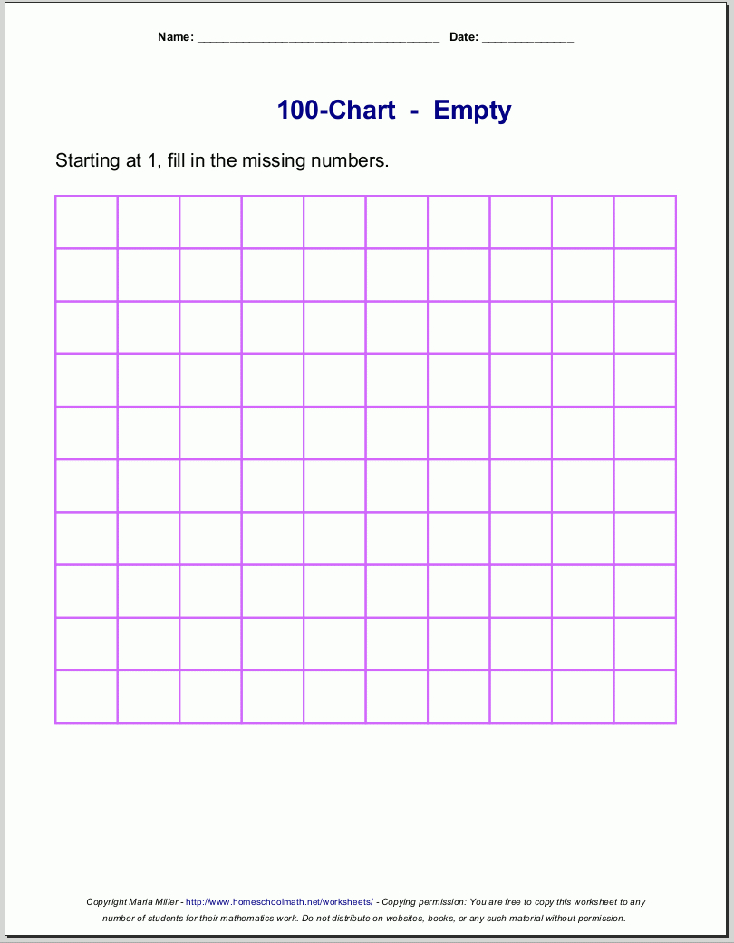 Free Printable Number Charts And 100-Charts For Counting, Skip - Free Printable Hundreds Grid