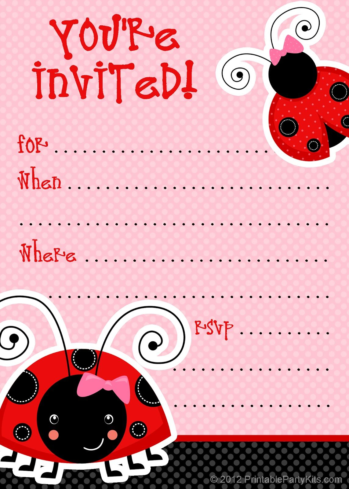 Free Printable Party Invitations: Free Ladybug Invite Template - Free Printable Ladybug Invitations