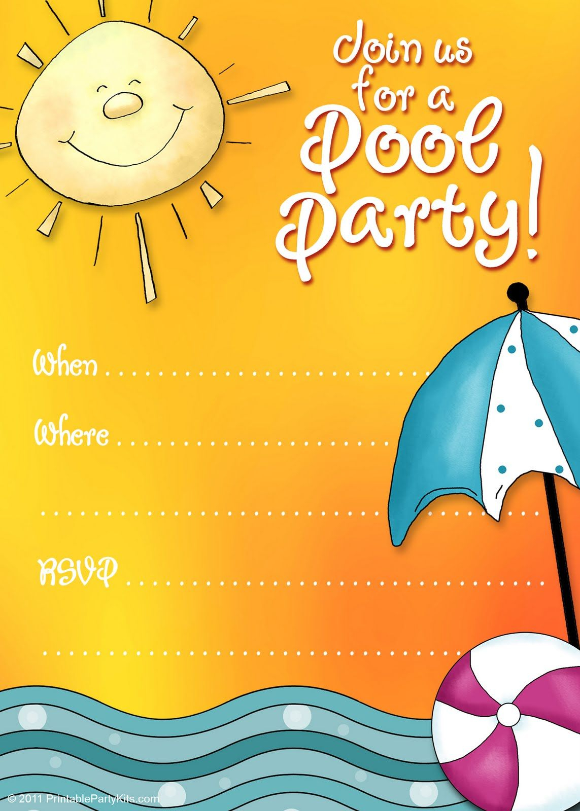 Free Printable Party Invitations: Summer Pool Party Invites - Free Printable Pool Party Invitation Cards