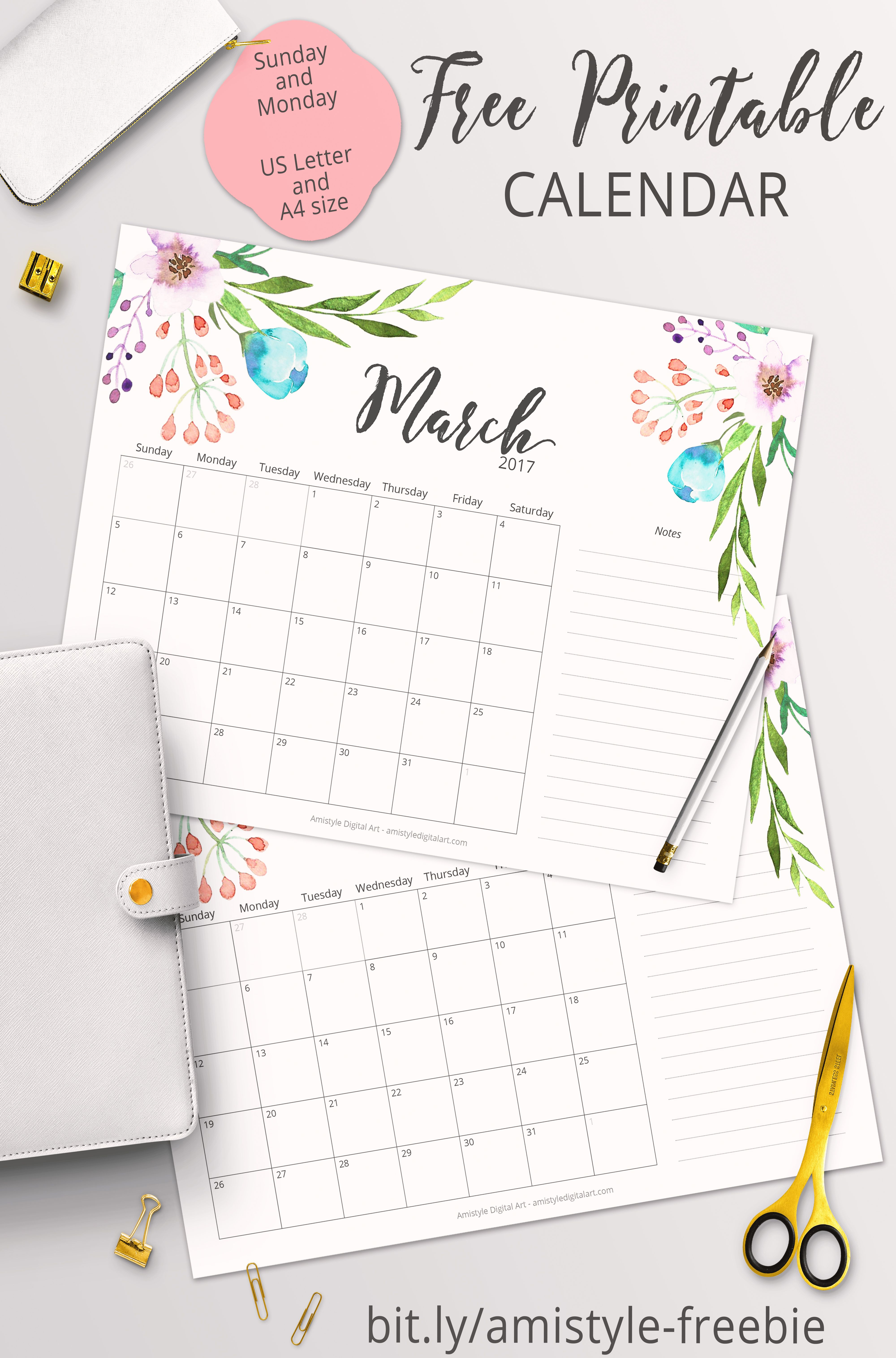 Free Printable Planner - 2017 March Calendar With Beautiful - Free Printable Agenda 2017