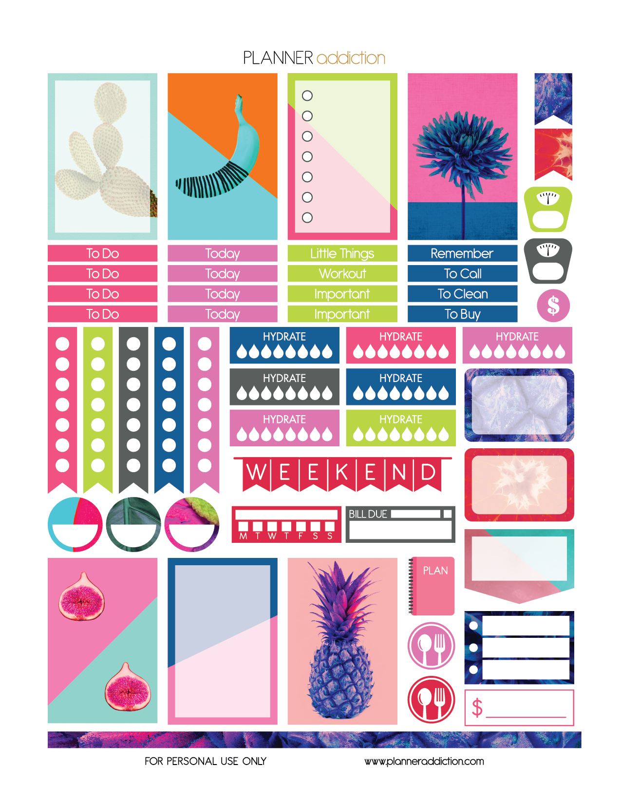 Free Printable Planner Stickers - Tropical Pop Art - Happy Planner - Free Printable Happy Planner Stickers