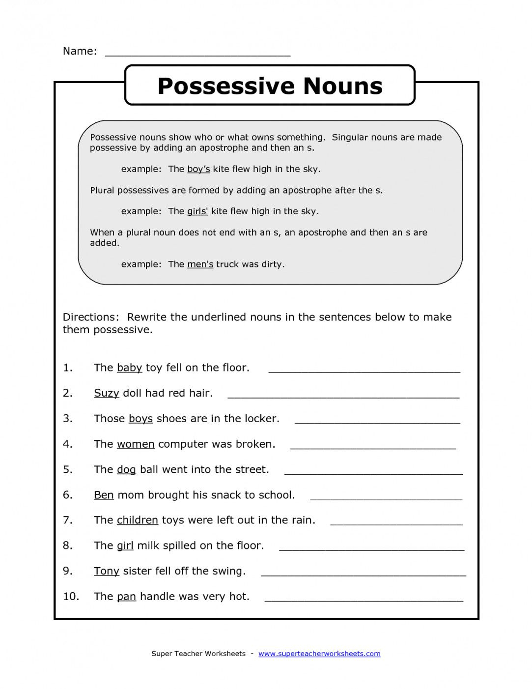 Free Printable Possessive Nouns Worksheets | Lostranquillos - Free Printable Possessive Nouns Worksheets