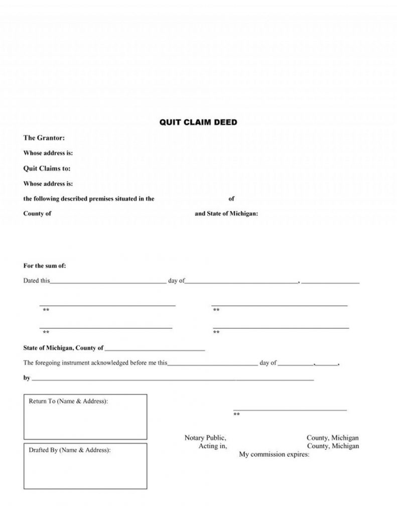 Free Printable Quit Claim Deed Form Michigan | Mbm Legal - Free ...