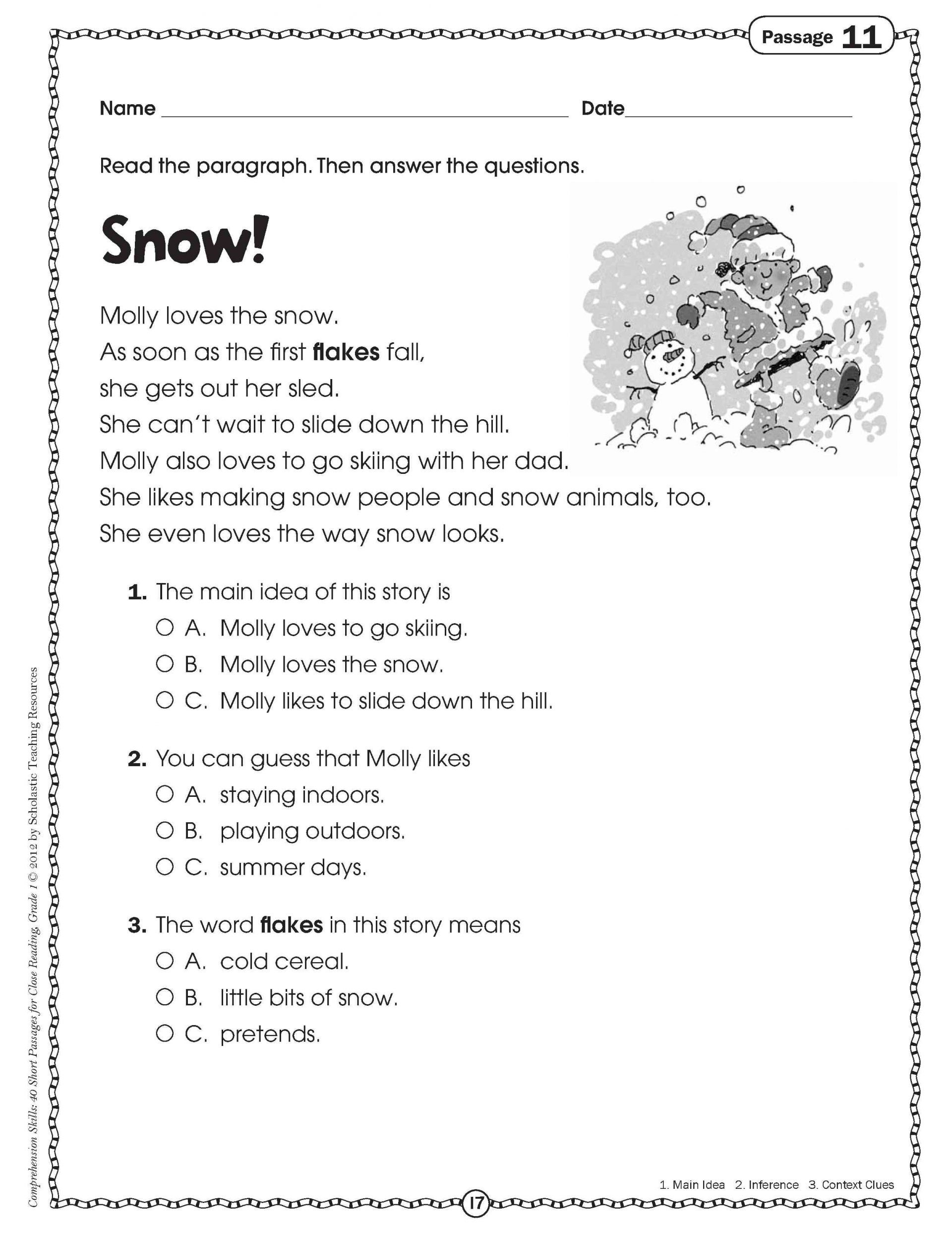 Free Printable Grade 1 Reading Comprehension Worksheets