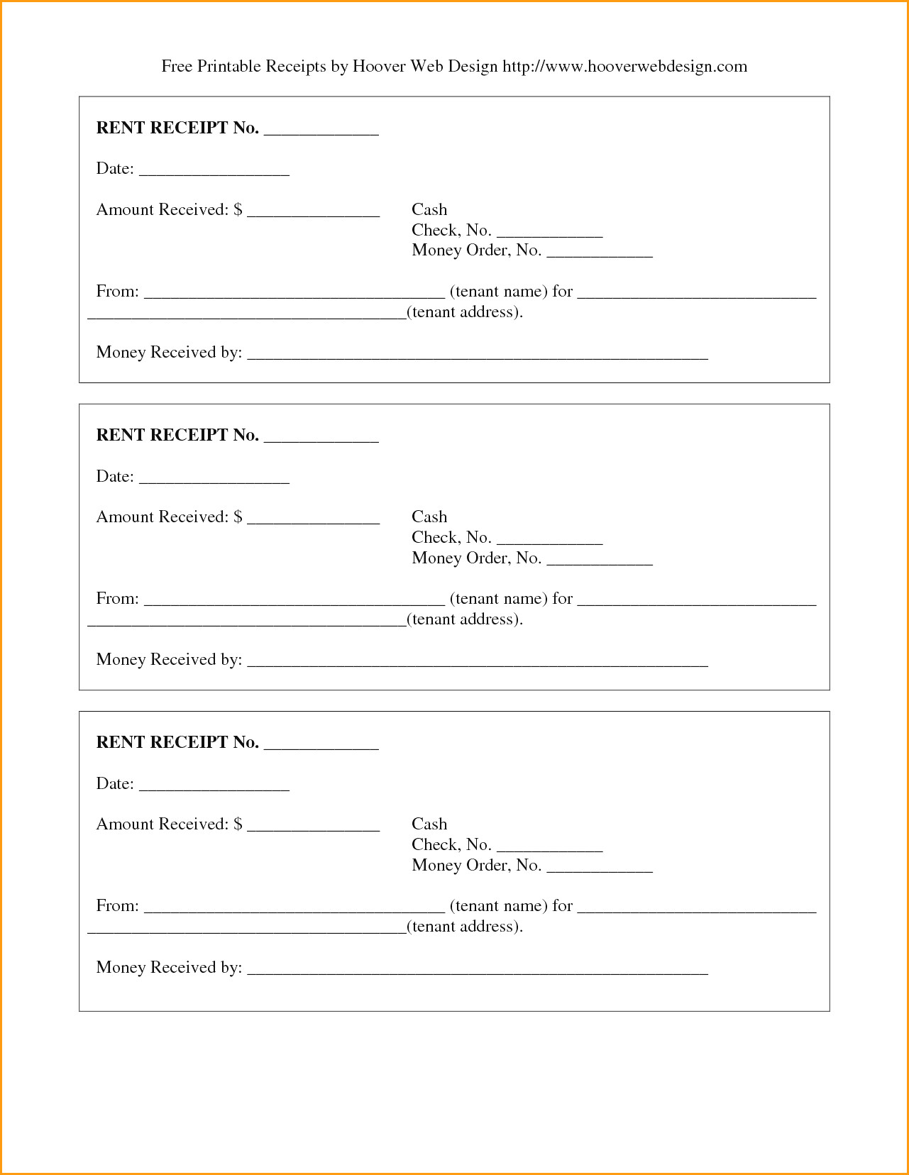 free printable rent receipt