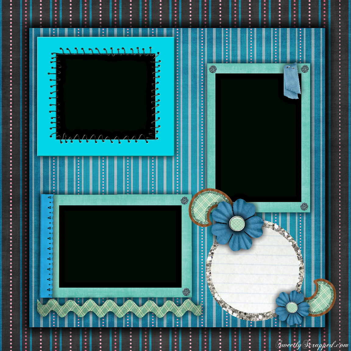 Free Printable Scrapbook Layouts | Blue And Stripes Layout File Size - Free Printable Scrapbook Page Designs