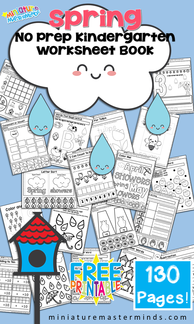 Free Printable Spring No Prep Kindergarten 130+ Page Worksheet Book - Free Printable Pre K Reading Books