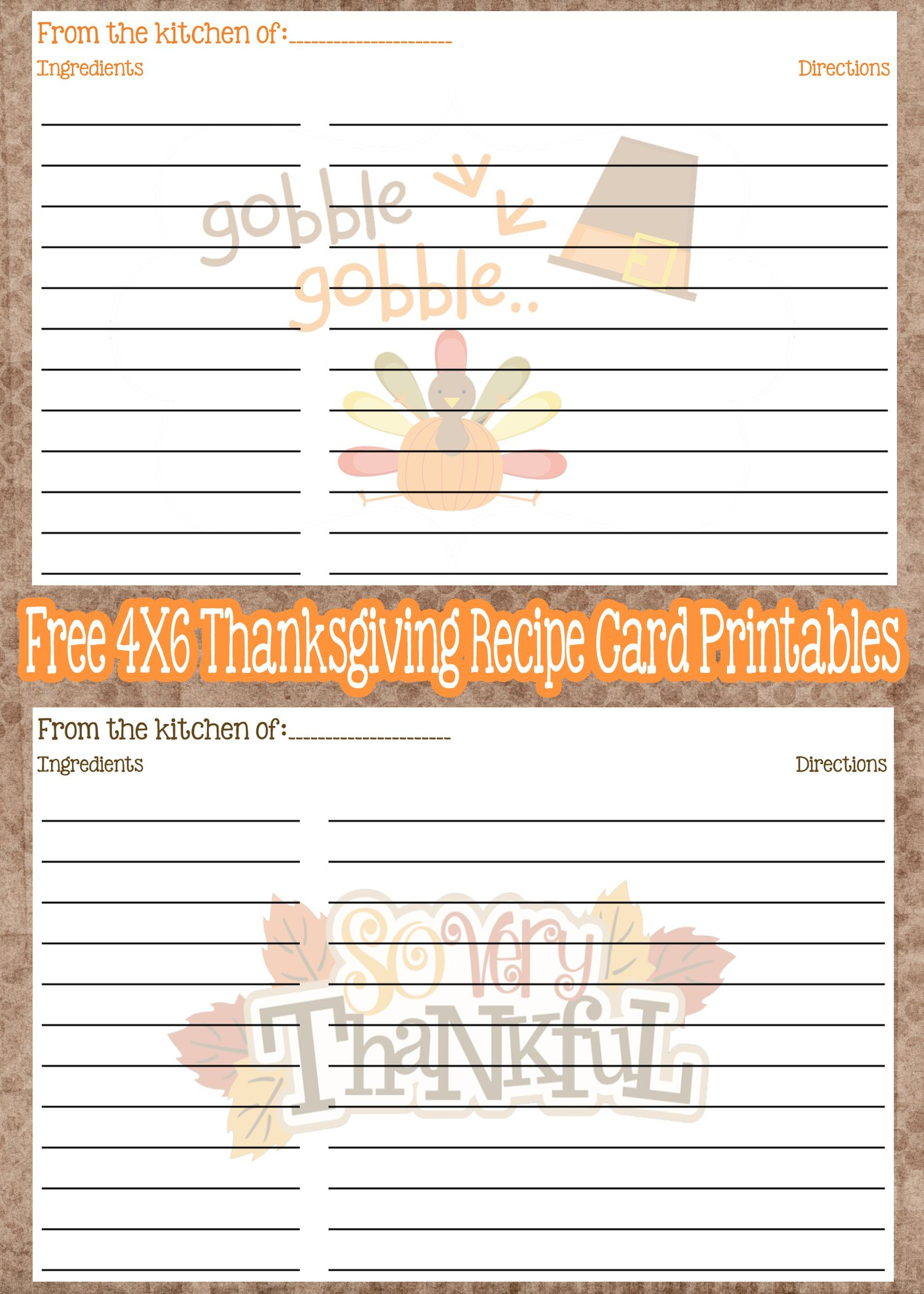 Free Printable Thanksgiving Recipe Cards | Budget | Pinterest - Free Printable Photo Cards 4X6
