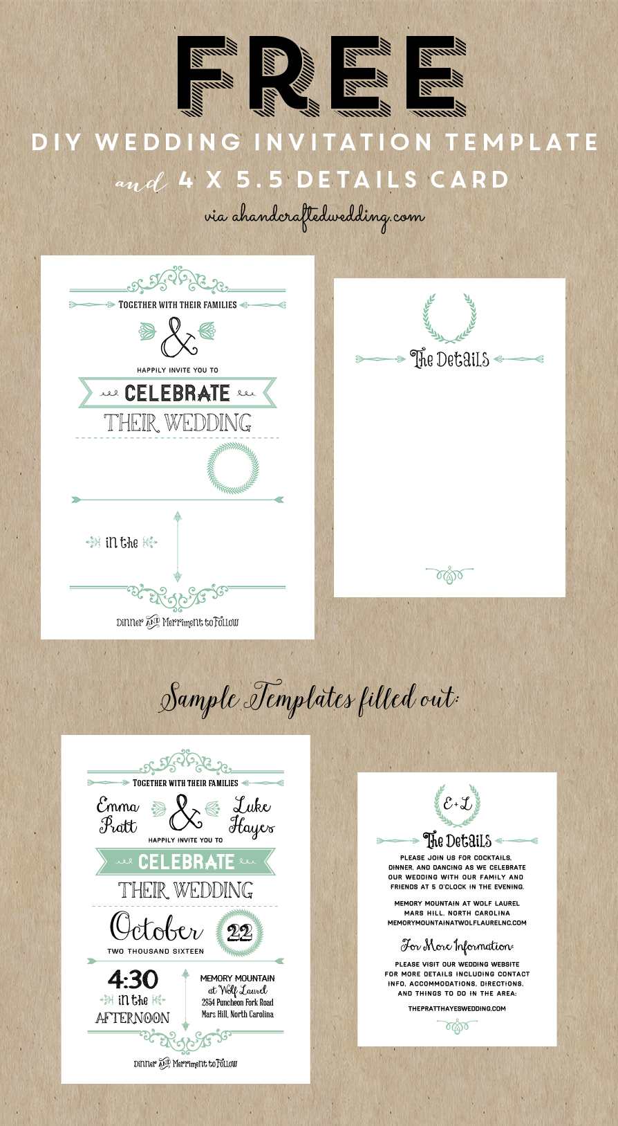 Free Printable Wedding Invitation Template | Wedding | Pinterest - Free Printable Enclosure Cards