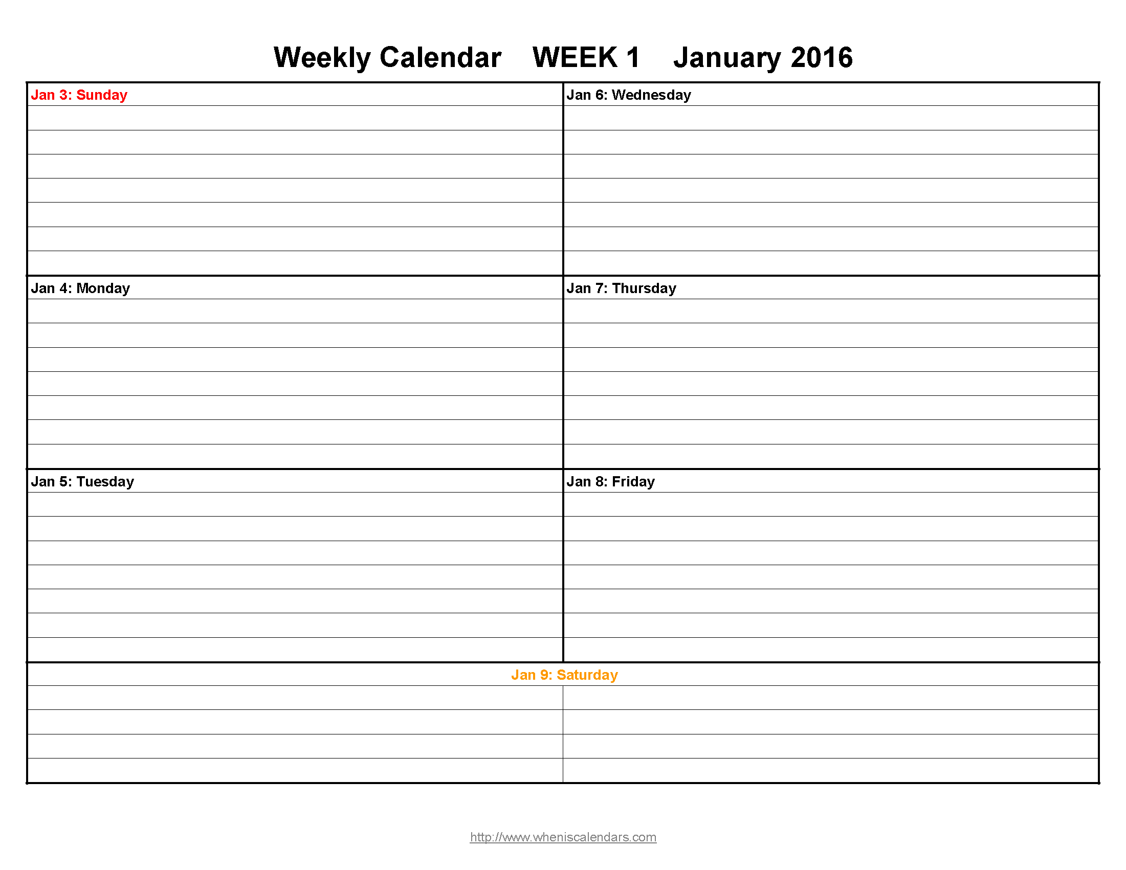 Free Printable Weekly Calendars 2016 | Aaron The Artist - Free Printable Pocket Planner 2016
