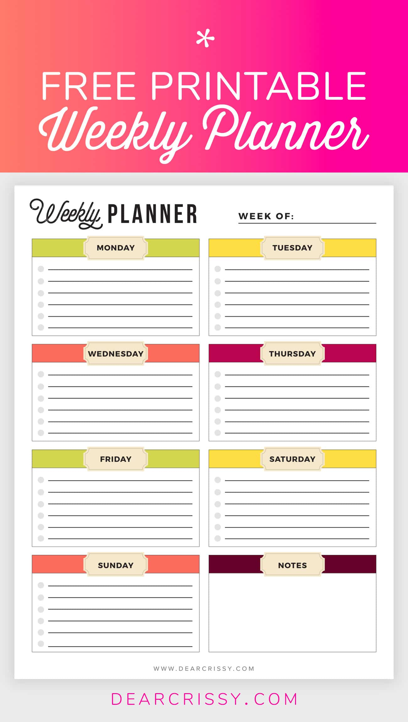 Free Printable Weekly Planner - Weekly Planner Printable! - Free Printable Weekly Planner