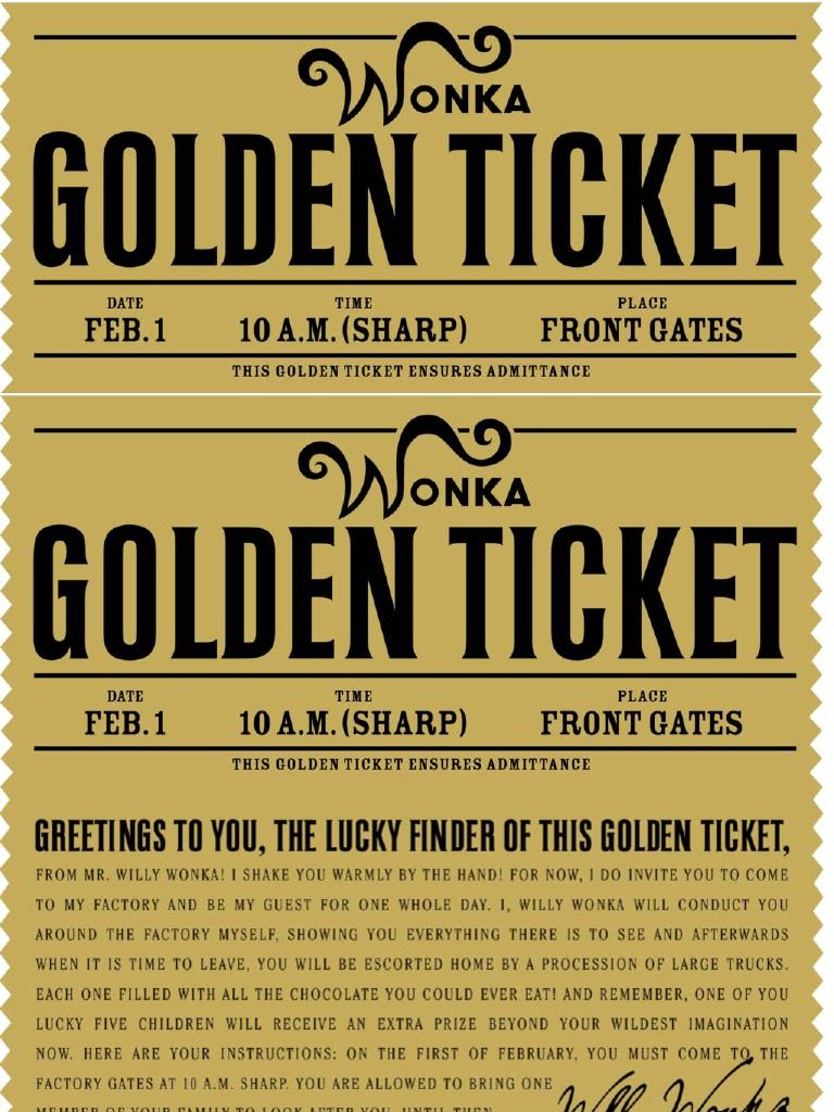 Free Printable Willy Wonka&amp;#039;s Golden Ticket--Need To Have A Scrbd - Wonka Bar Wrapper Printable Free