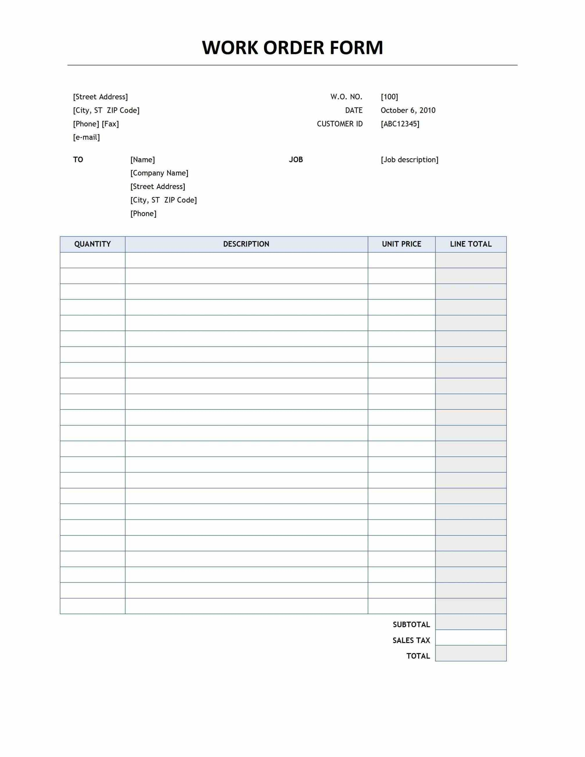 Free Printable Work Order Template Forms Orders Invoice - Condo - Free Printable Work Invoices
