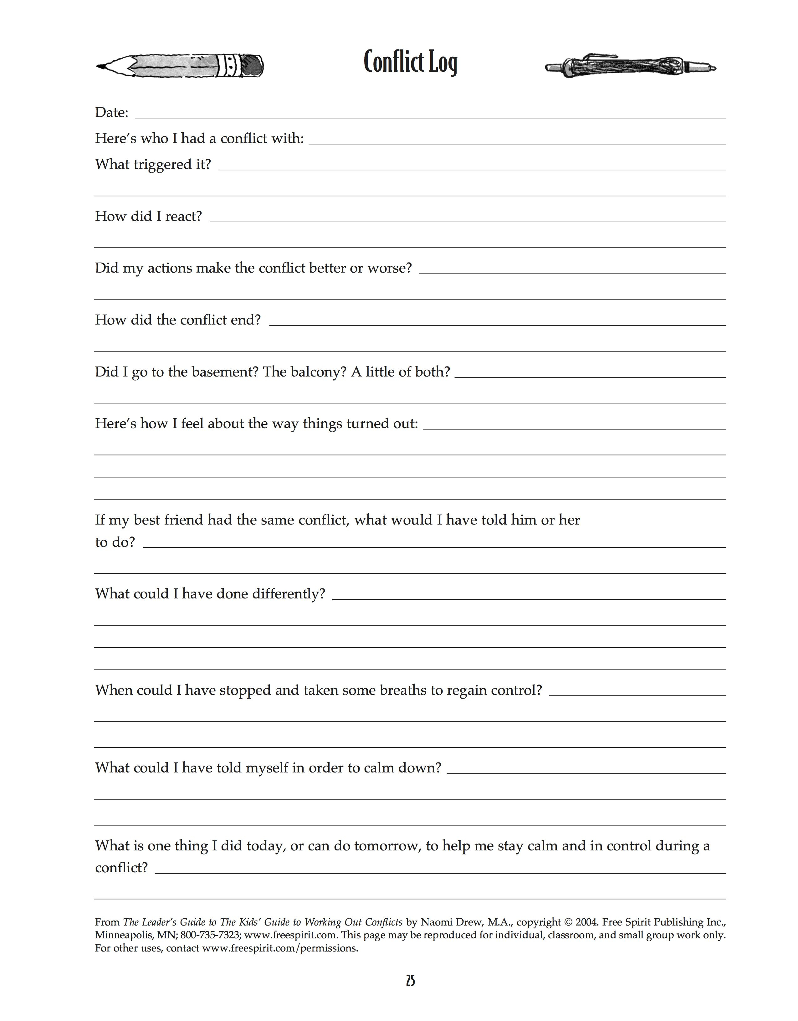 Free Printable Worksheet: Conflict Log. Help Kids Understand And - Free Printable Homework