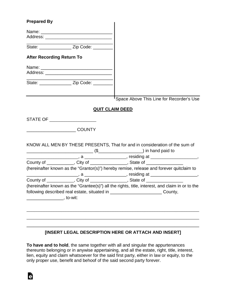 Free Quit Claim Deed Forms - Pdf | Word | Eforms – Free Fillable Forms - Free Printable Quit Claim Deed Form