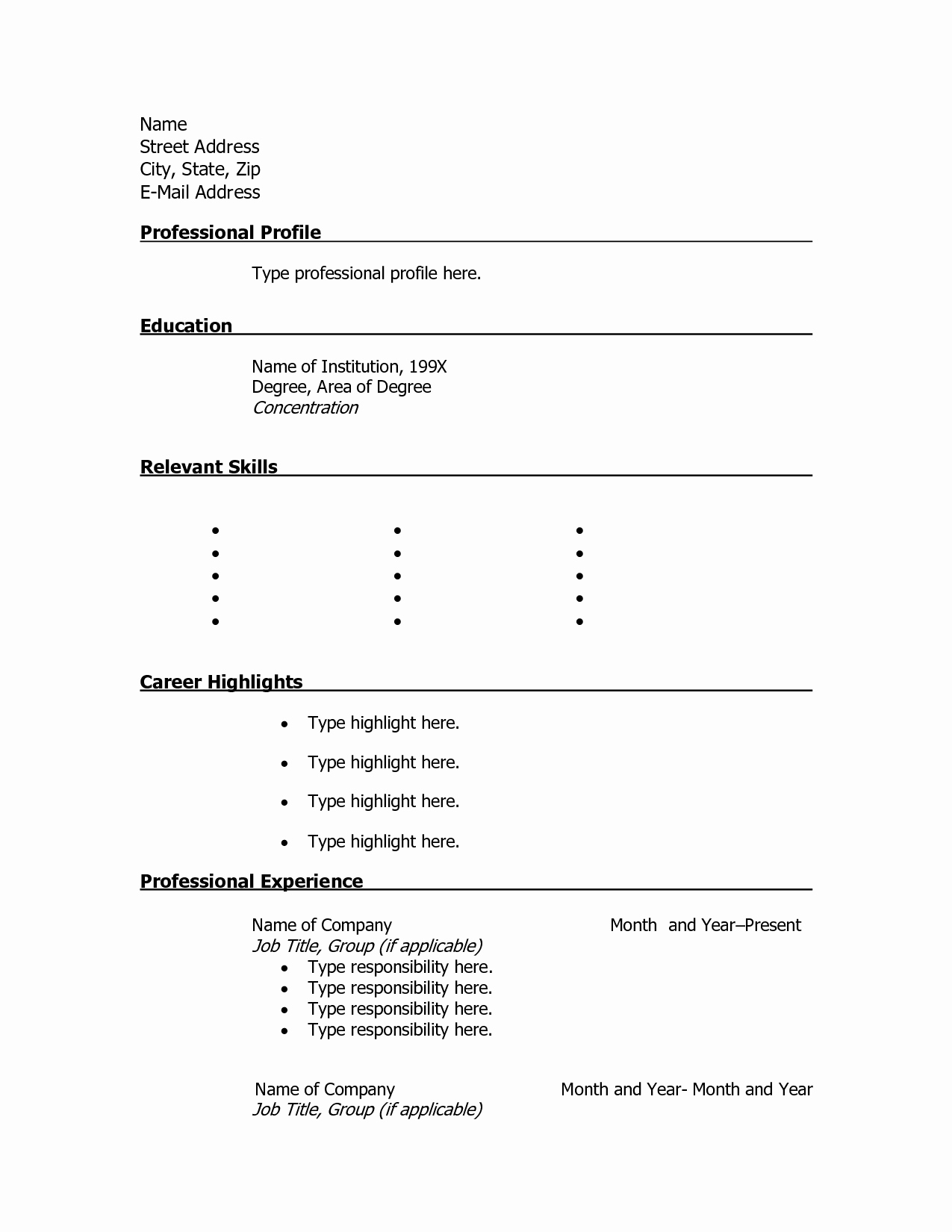 Free Resume Printable Templates – Theomega.ca - Free Printable Blank Resume
