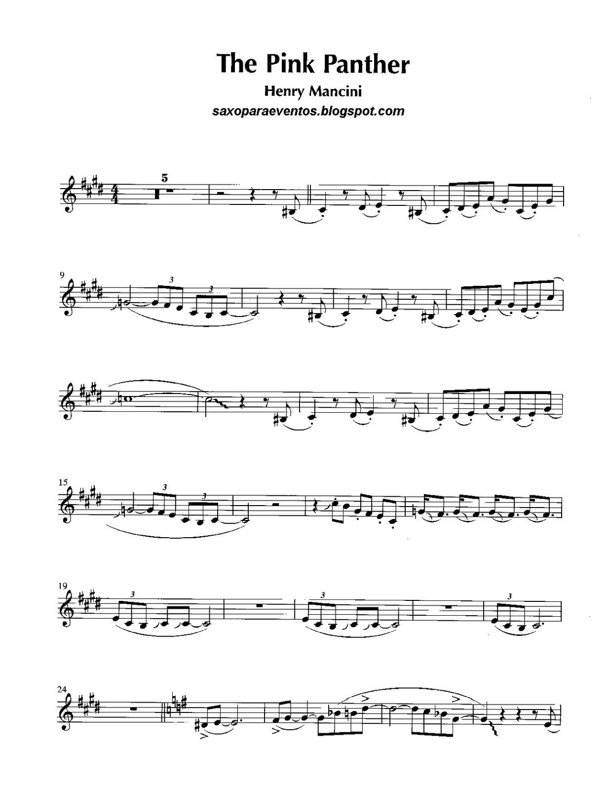 Free Sheet Music For Sax: Pink Panther - Henry Mancini Score And - Free Printable Alto Saxophone Sheet Music Pink Panther