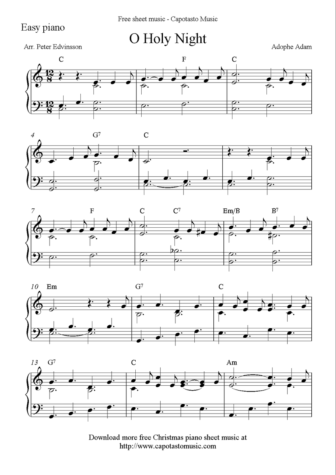 Free Sheet Music Scores: Free Easy Christmas Piano Sheet Music, O - Christmas Piano Sheet Music Easy Free Printable