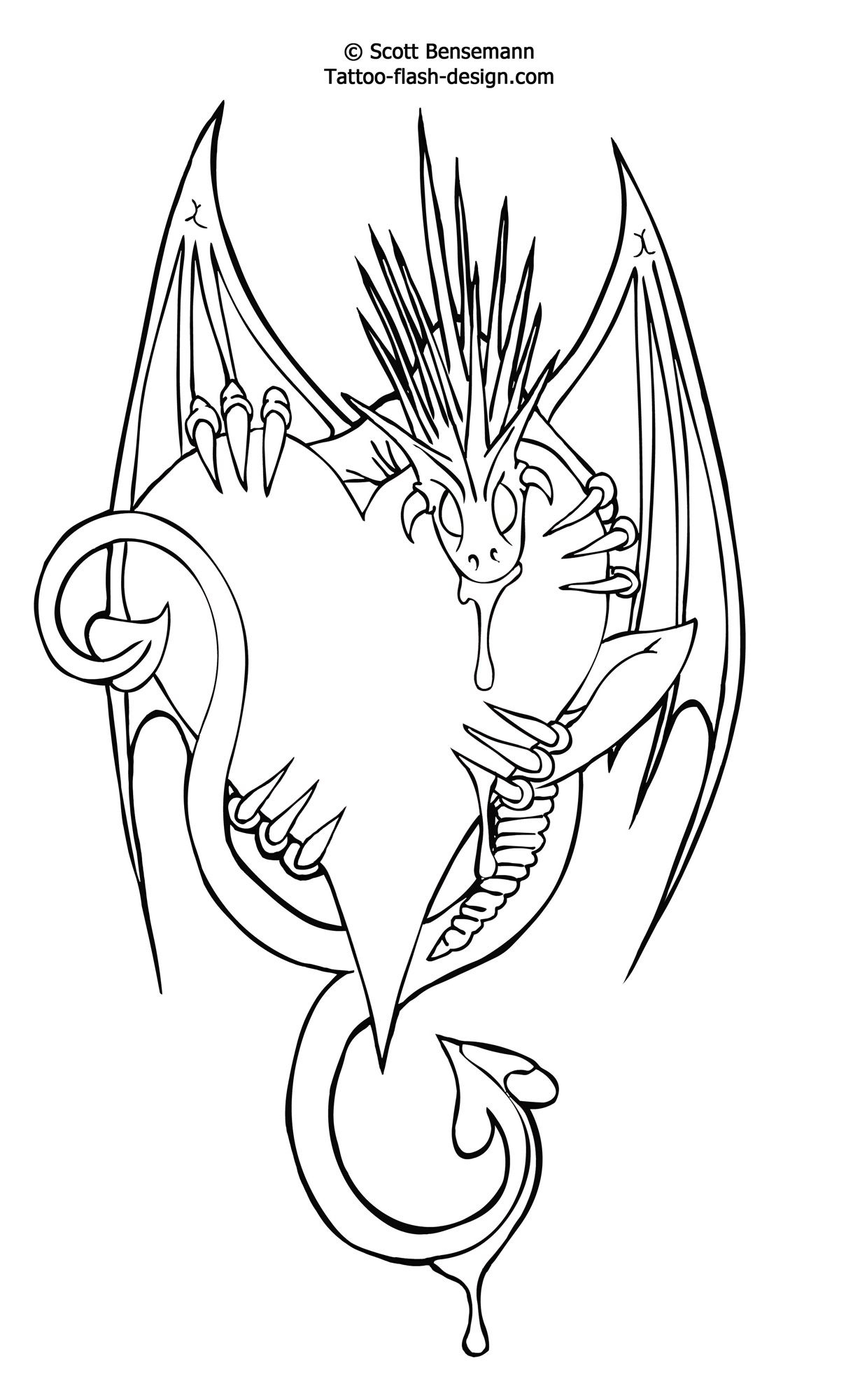 Free Tattoo Flash Love Heart Dragon Design Printable Castle B Day On - Free Printable Flash Tattoo