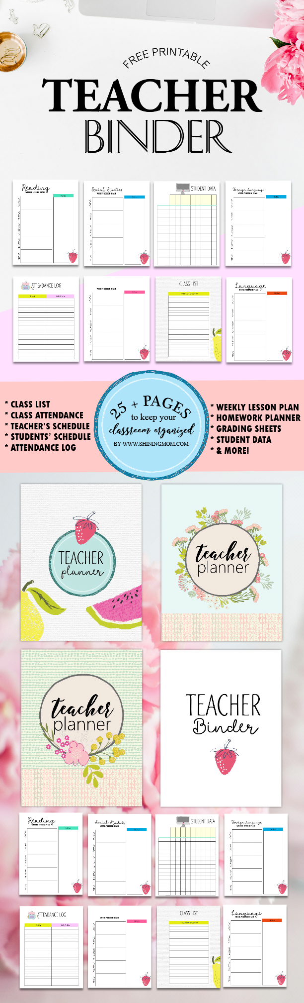 Free Teacher Binder Printables: Over 25 Pretty Planning Templates! - Free Printable Teacher Planner Pages