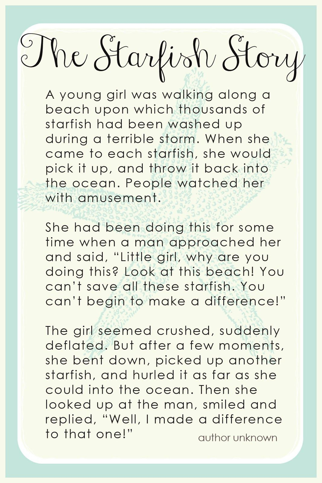 Free! The Starfish Story Bookmark | Grades 6-8: Ideas &amp;amp; Resources - Starfish Story Printable Free
