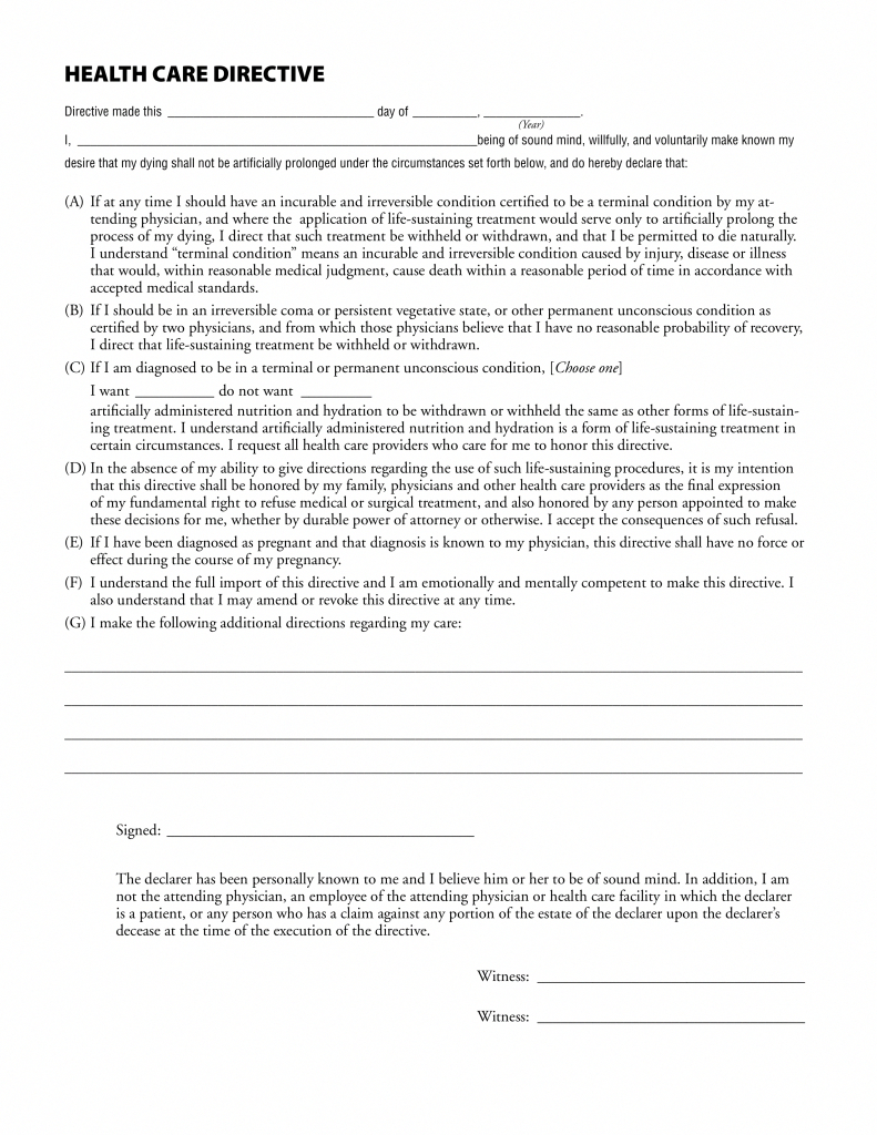 Free Washington Living Will Form (Health Care Declaration) - Pdf - Free Printable Living Will Forms Washington State