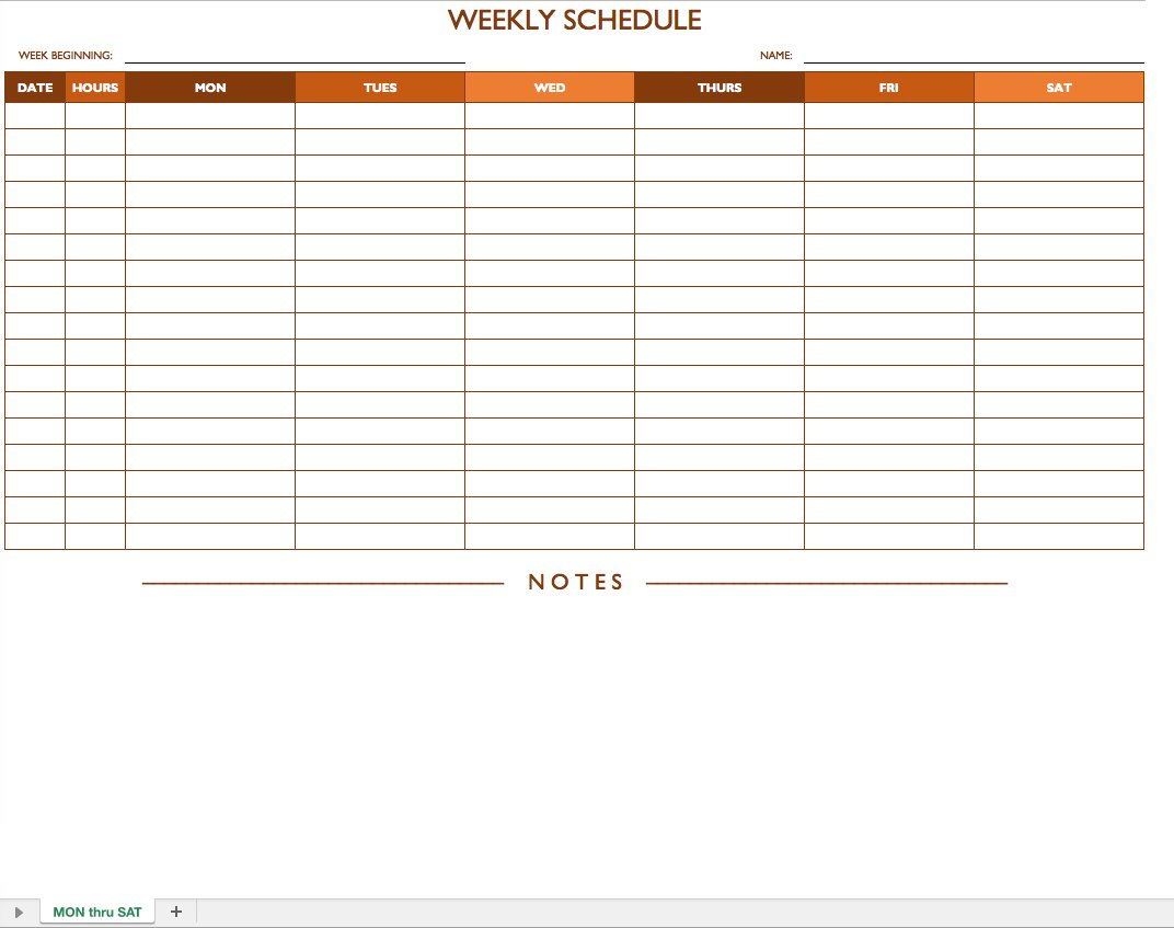 blank work week schedule template