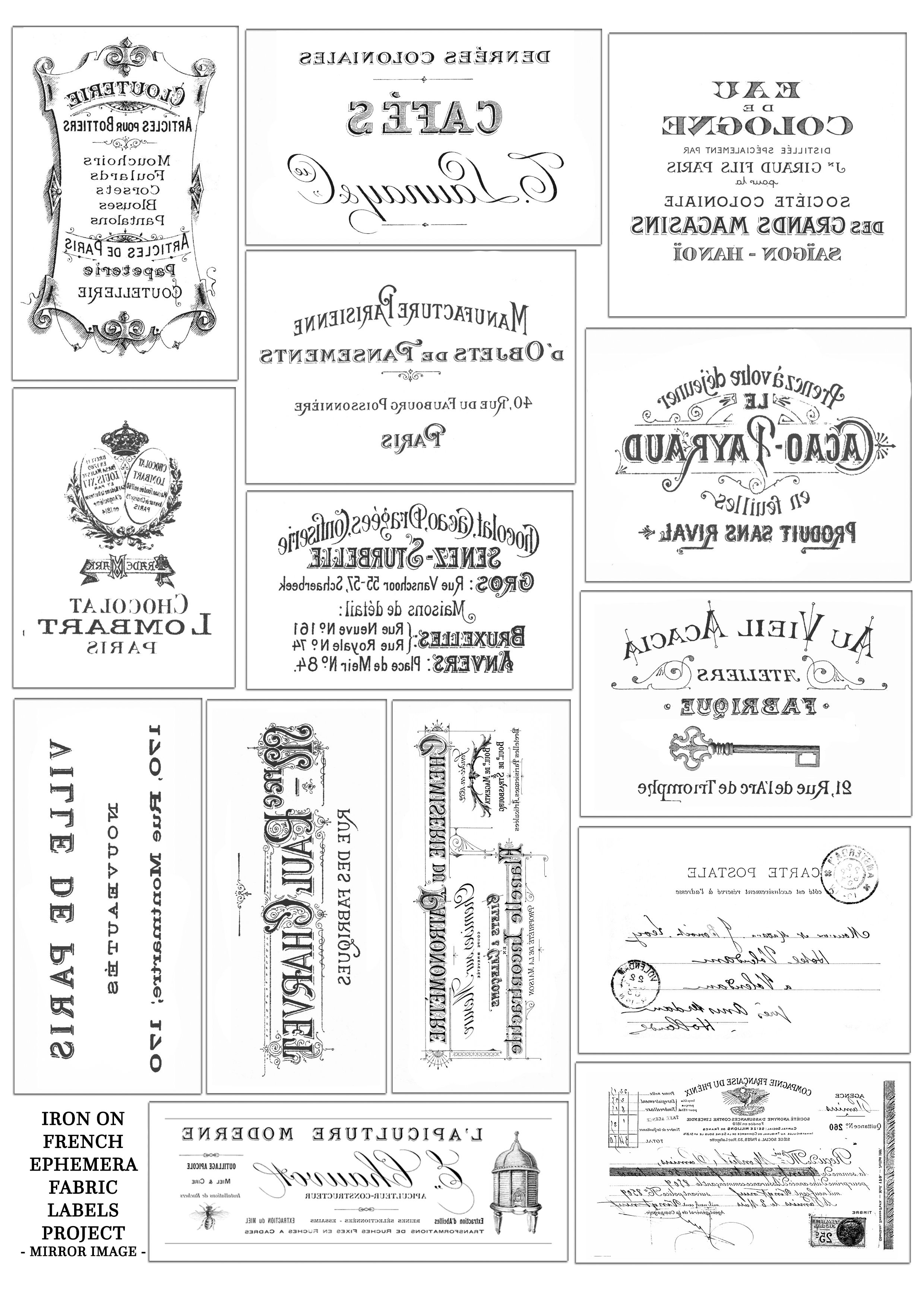 French Ephemera Fabric Labels Or Tags – Mirror Image | Pictures - Free Printable Mirrored Numbers