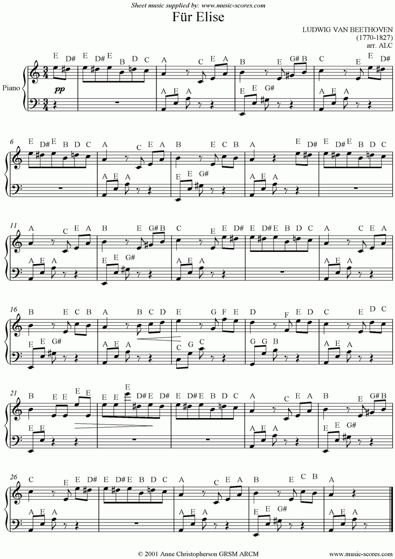 Für Elise: 1St Theme: Easy Piano Sheet Music Notesludwig Van - Free Printable Piano Sheet Music Fur Elise
