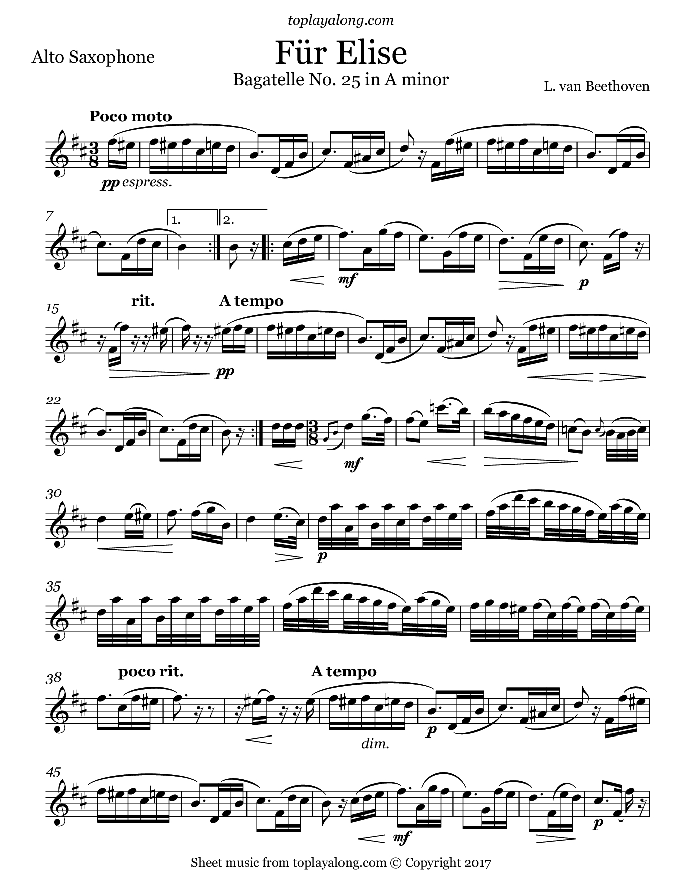 Für Elise – Toplayalong - Free Printable Piano Sheet Music Fur Elise