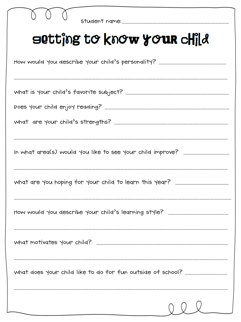 Getting To Know Your Child Printable Sheet. Could Give To Parents As - Free Printable Parent Information Sheet