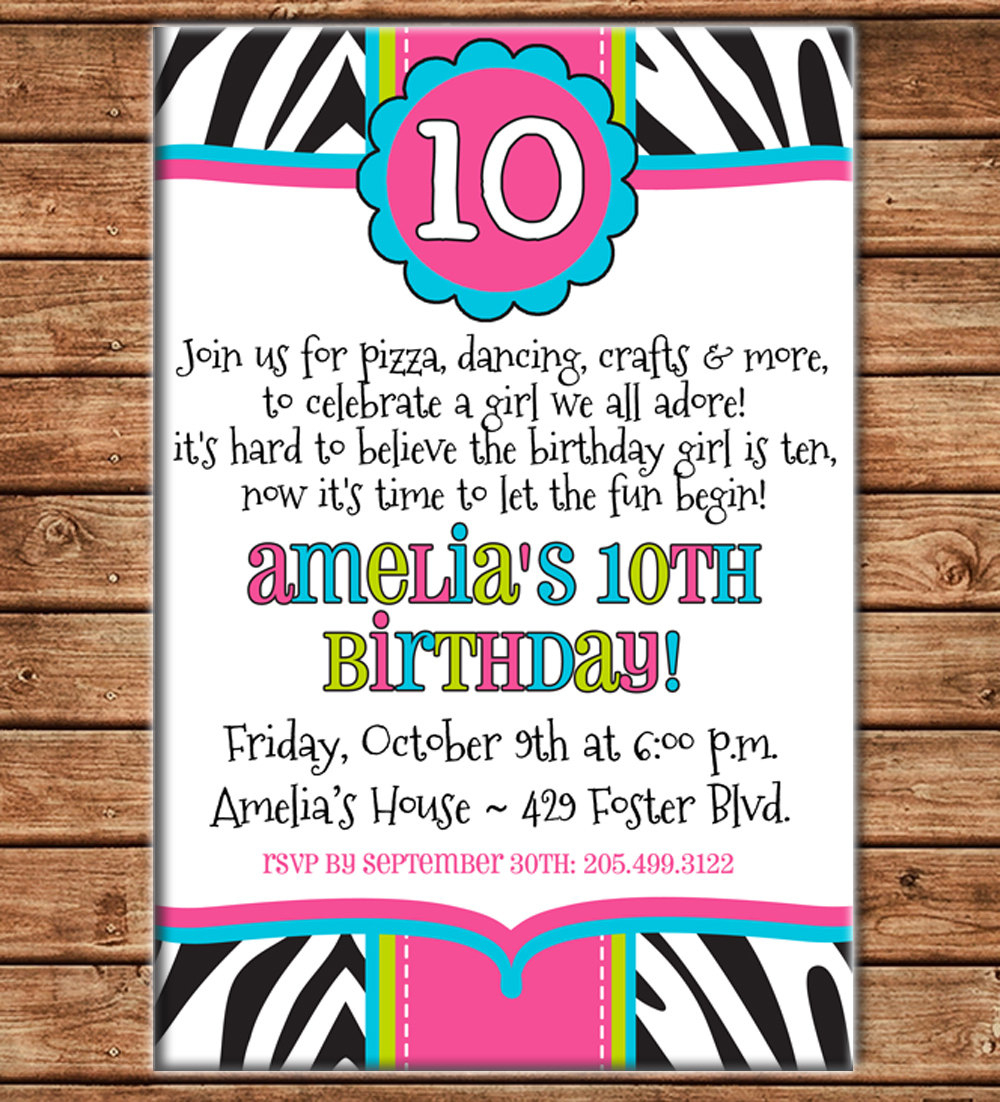 Girl Invitation Tween Teen Zebra Print Birthday Party - Can - Free Printable Zebra Print Birthday Invitations