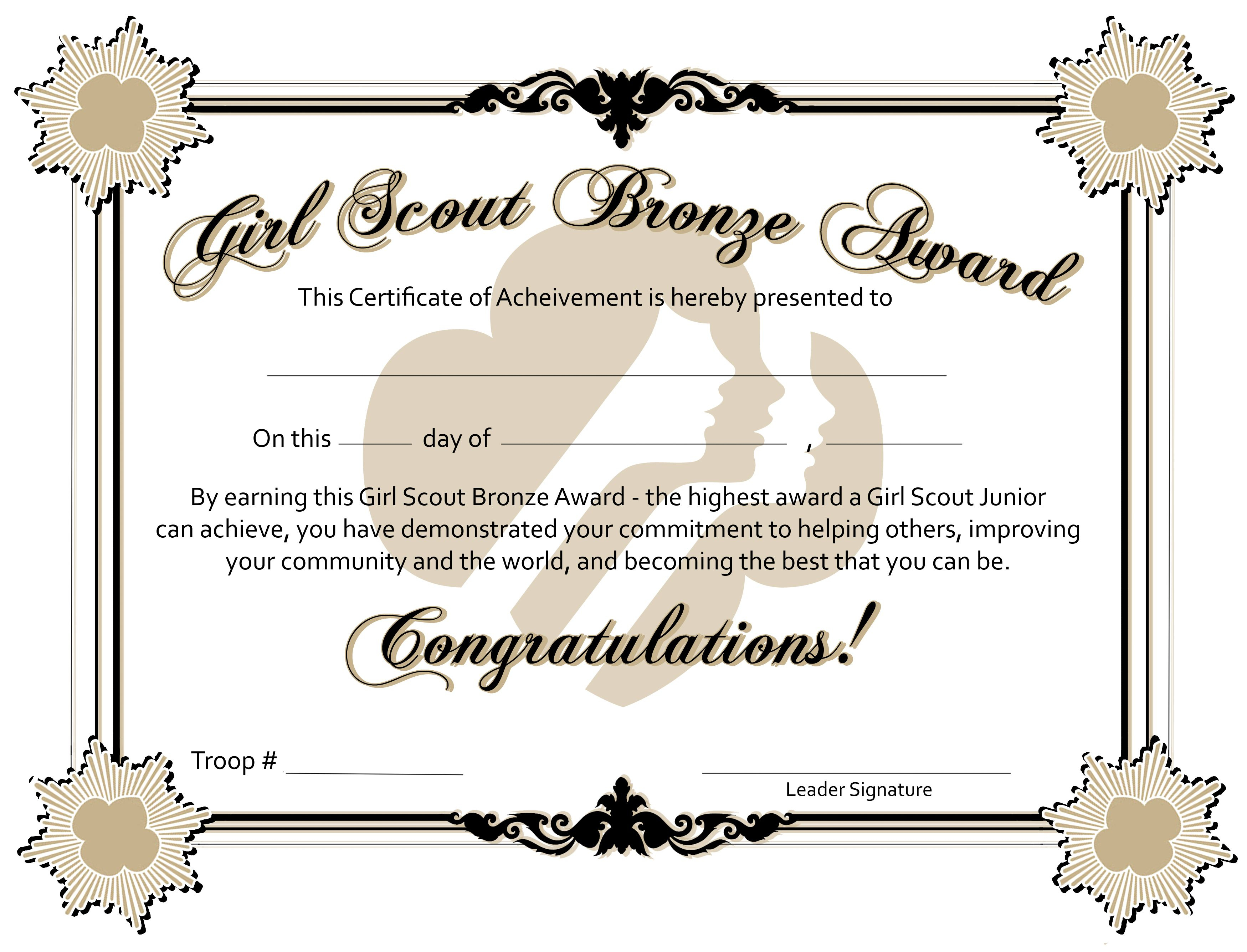 Girl Scout Bronze Award Certificate Printable - Google Search - Commitment Certificate Free Printable