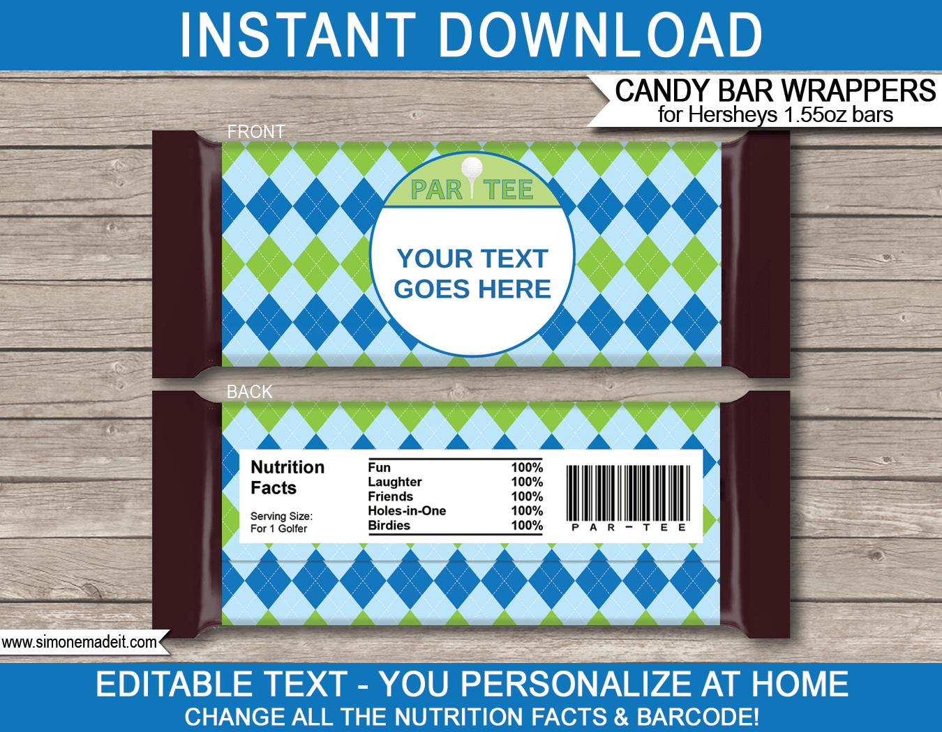 Golf Hershey Candy Bar Wrappers | Personalized Candy Bars - Free Printable Birthday Candy Bar Wrappers