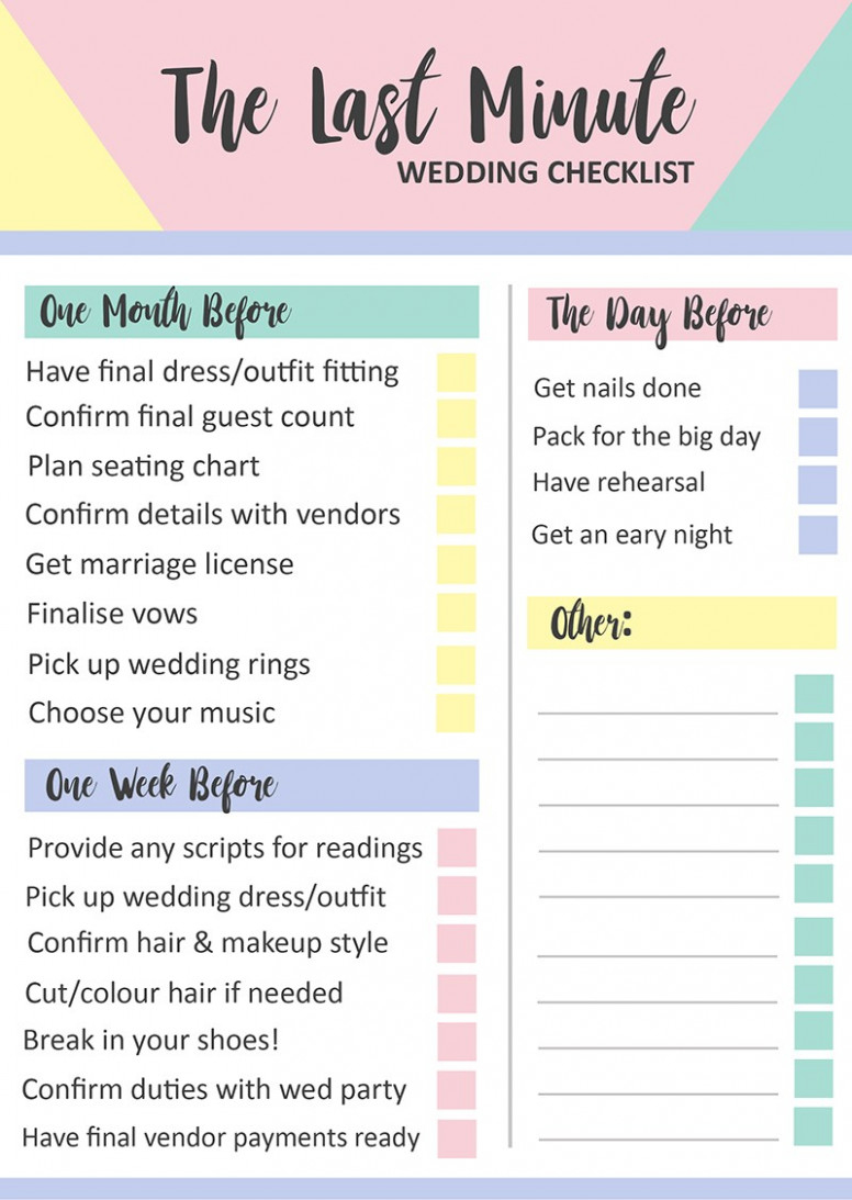 Grab This Free Printable Last Minute Wedding Checklist | Bespoke - Free Printable Wedding Checklist