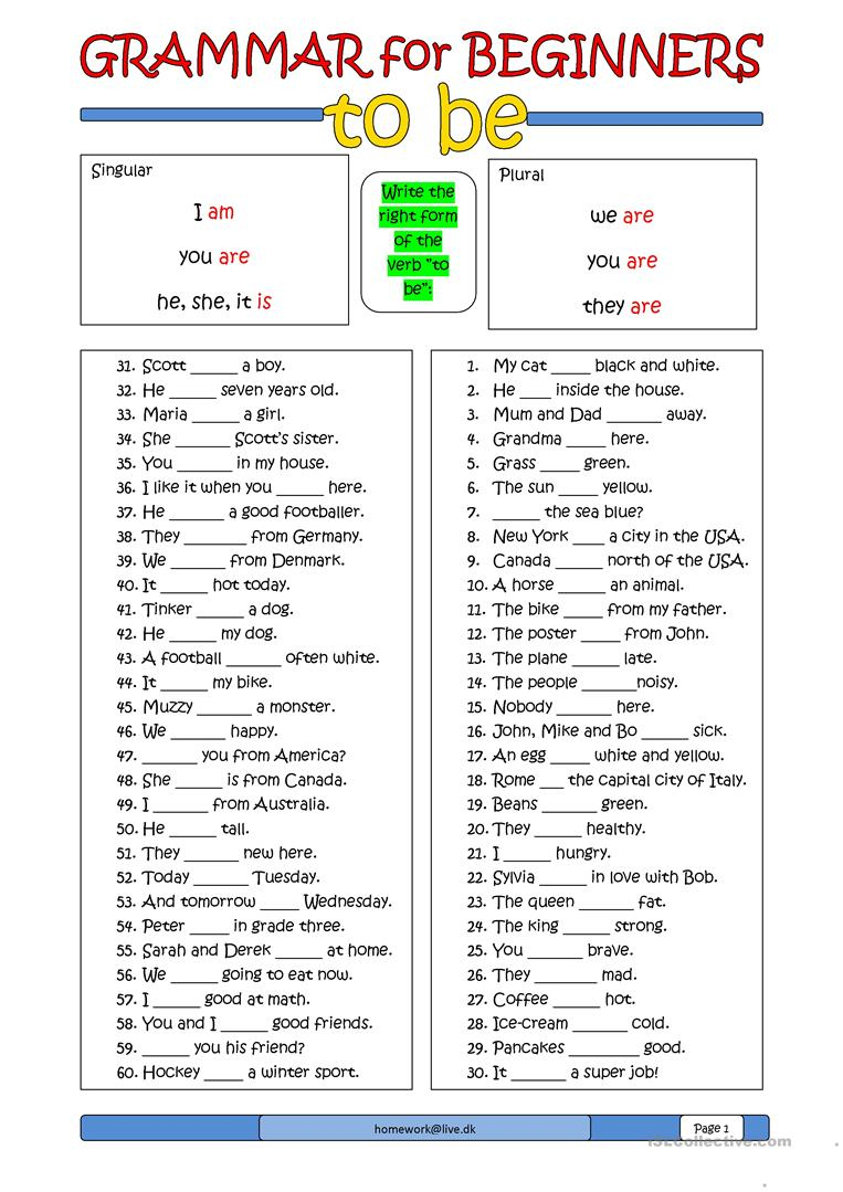 Grammar For Beginners: To Be Worksheet - Free Esl Printable - Free Printable English Lessons For Beginners