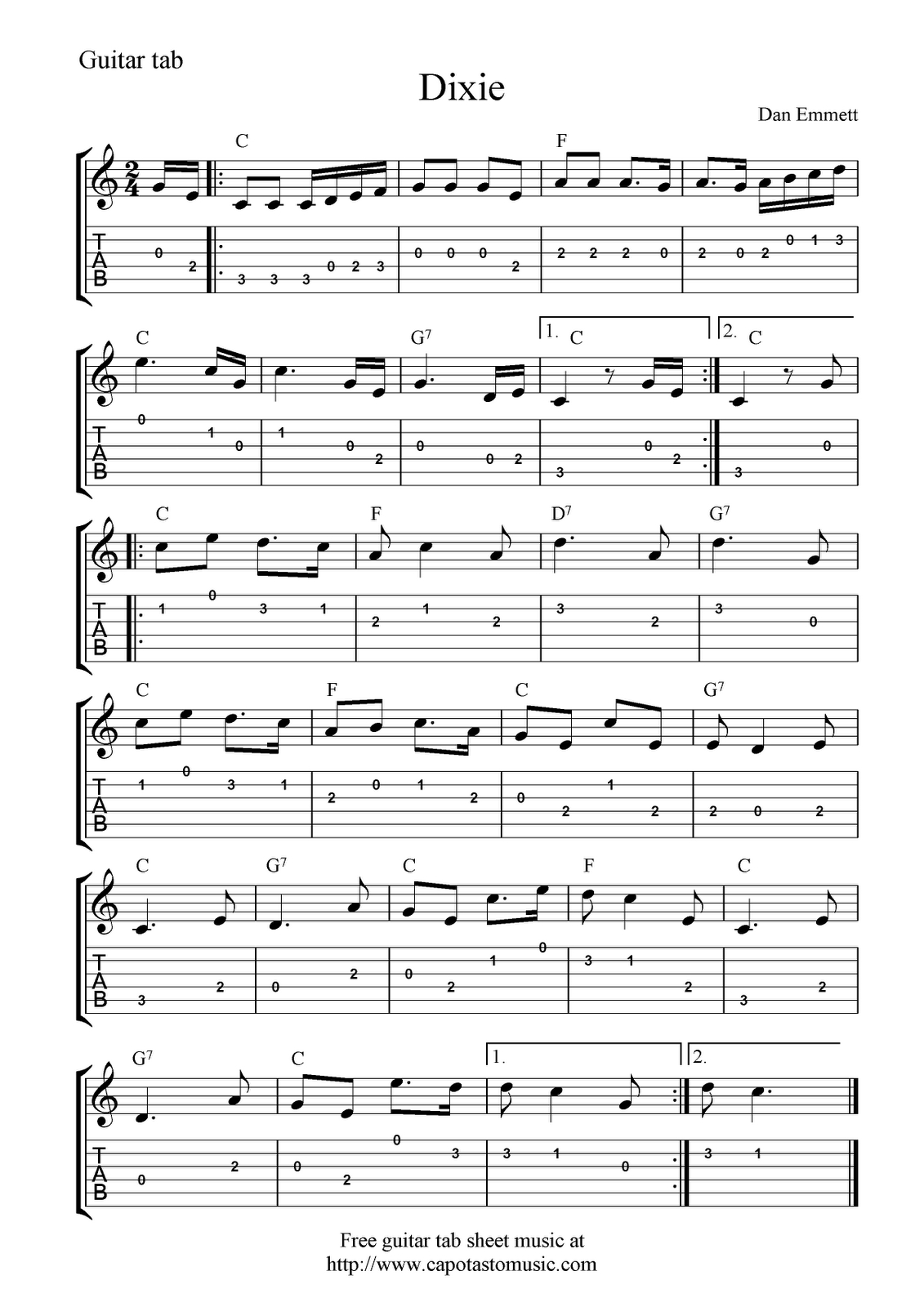 Guitar Music Sheets For Beginners | Free Guitar Tab Sheet Music - Free Guitar Sheet Music For Popular Songs Printable